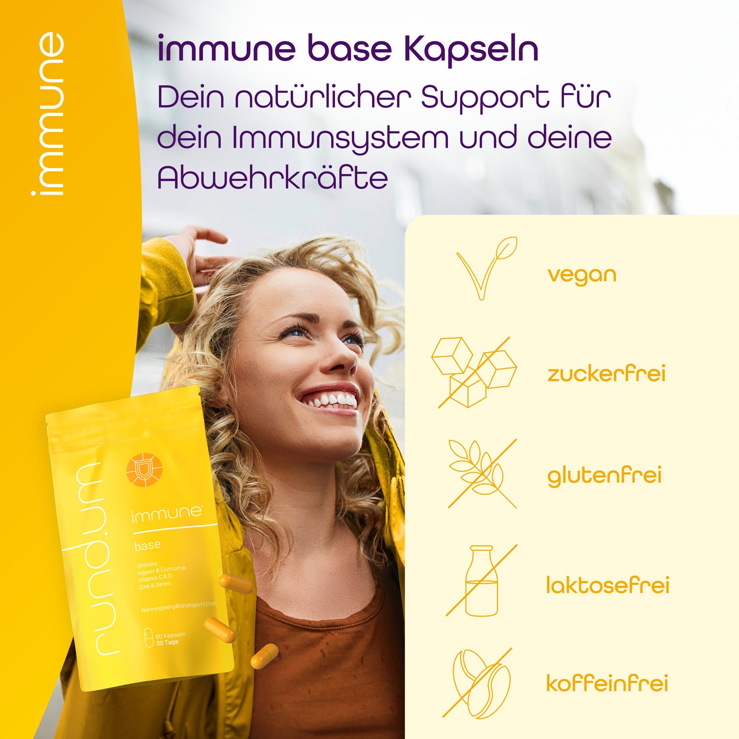 rund.um immune ist vegan, zuckerfrei, glutenfrei, laktosefrei und koffeinfrei
