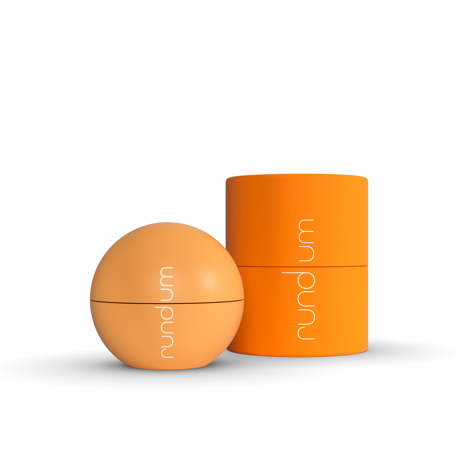 Vorderseite der rund.um energy Kugel mit der passenden Dose dazu