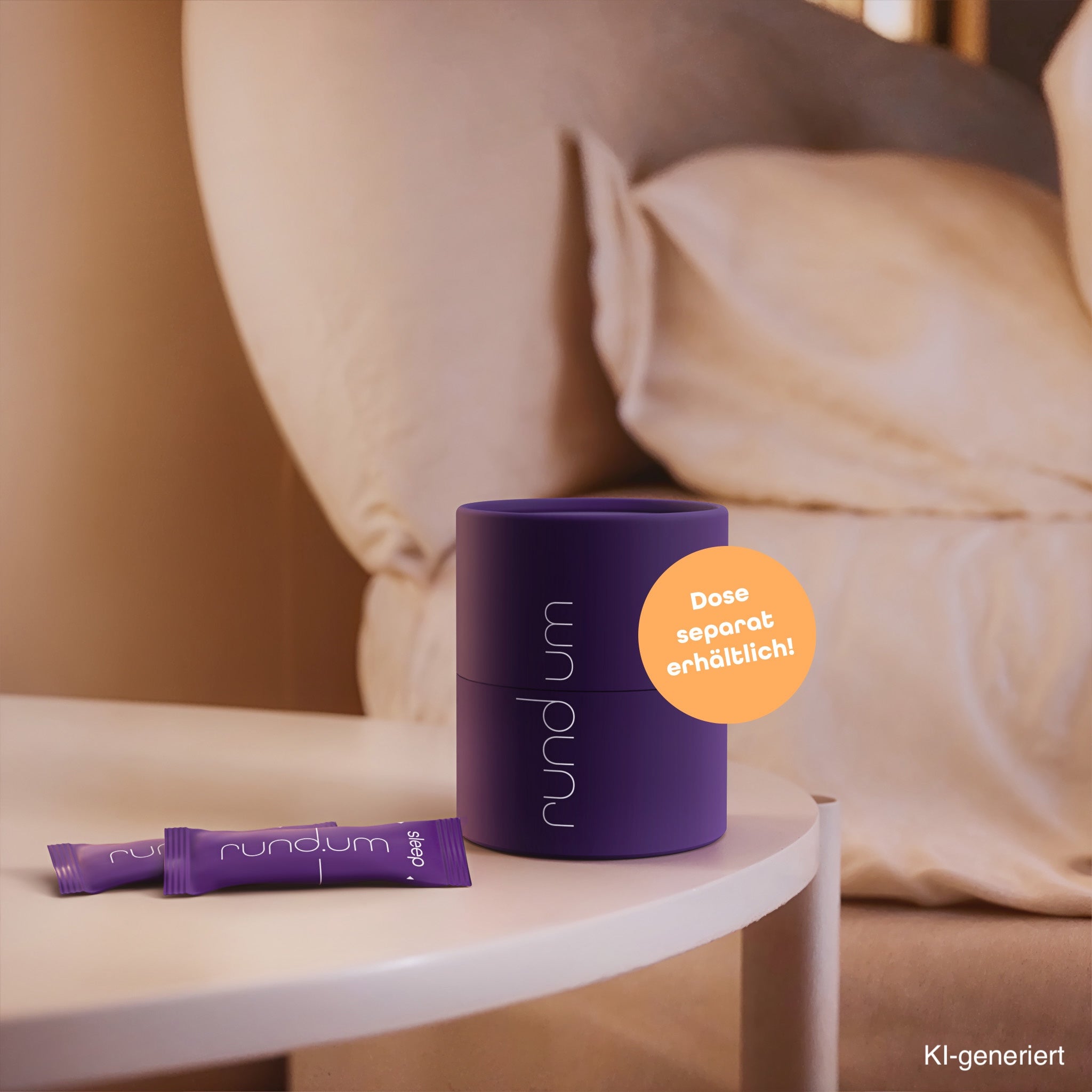 rund.um sleep Sticks gegen Schlafmangel mit Dose im Schlafzimmer.