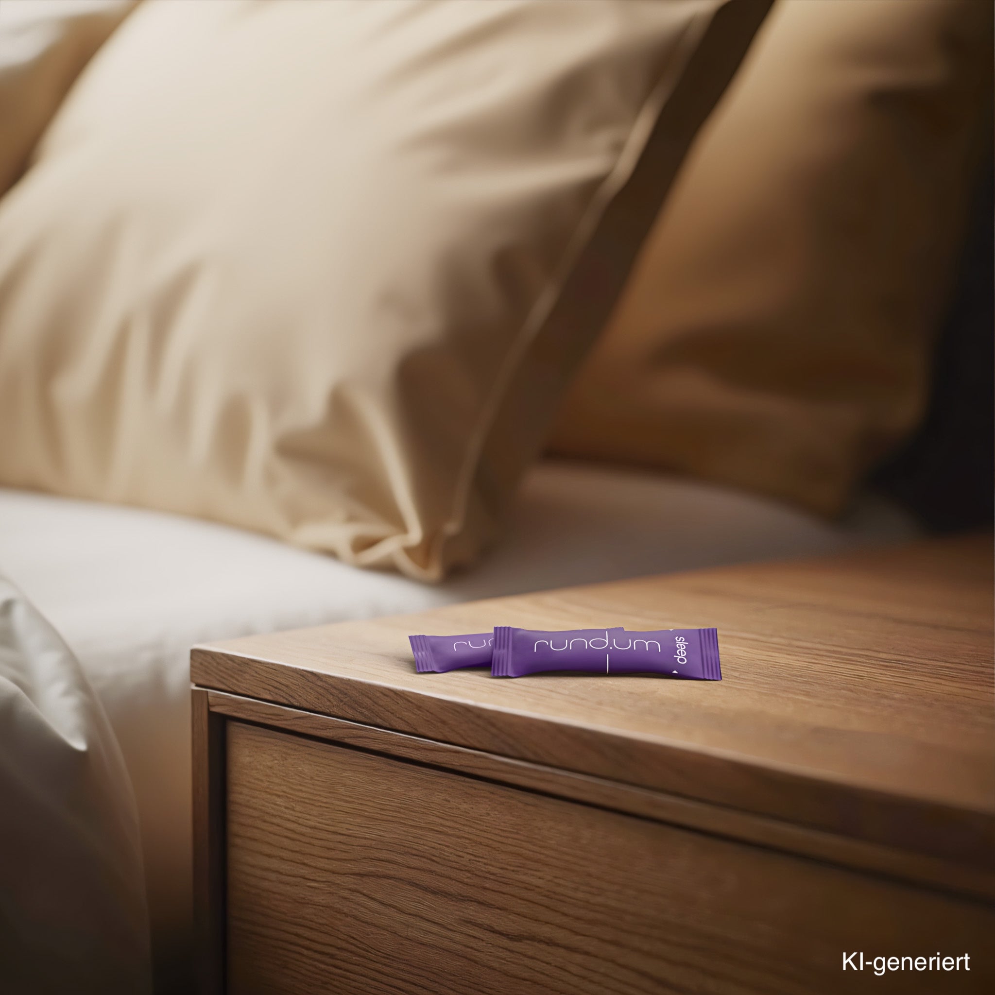 rund.um sleep Sticks liegen auf einem Nachttisch neben dem Bett