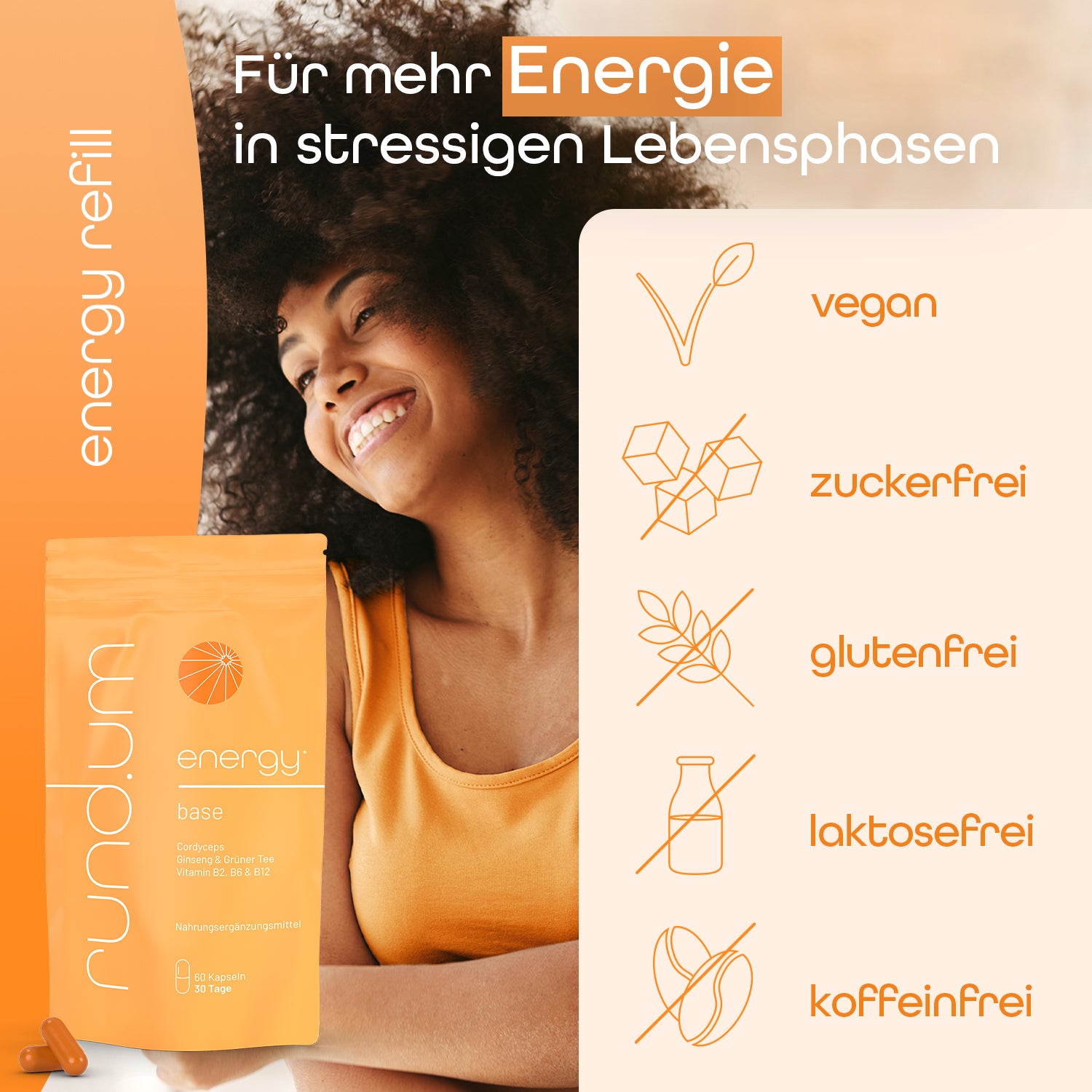 rund.um energy ist vegan, zuckerfrei, glutenfrei, laktosefrei