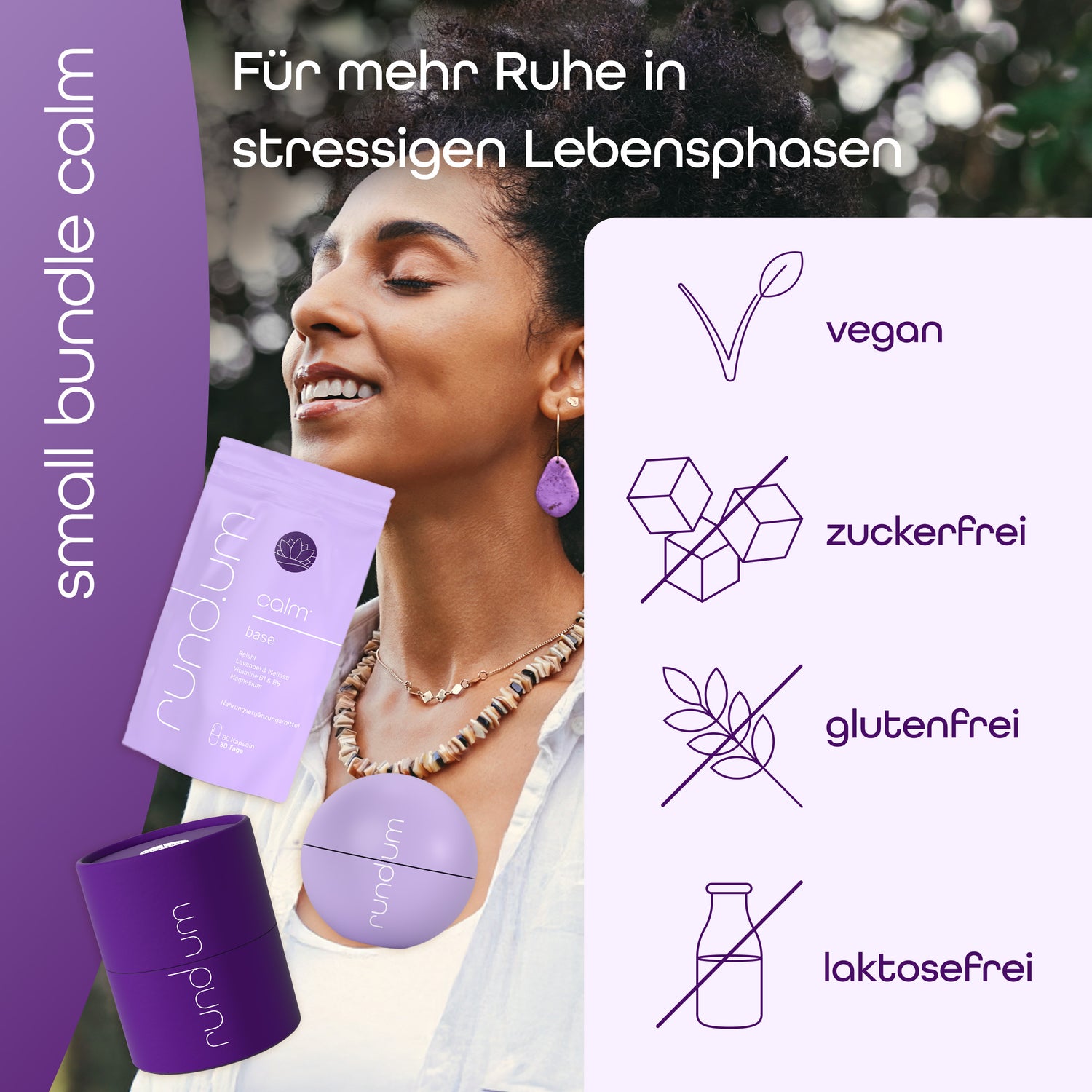 rund.um calm small bundle ist vegan, zuckerfrei, glutenfrei und laktosefrei